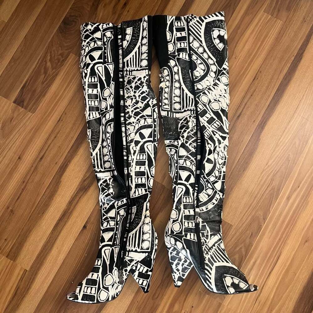 Cape Robbin Tresa Graphic Thigh High Boots, Open Toe DIY Project - 8.5